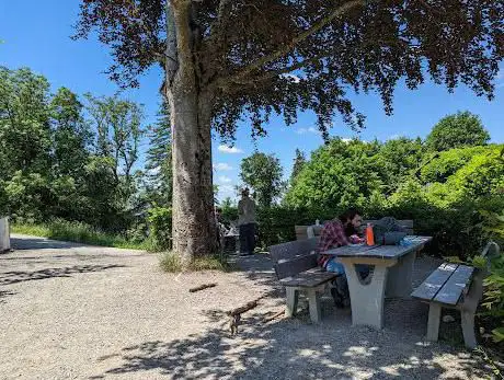 Water fountain and tables