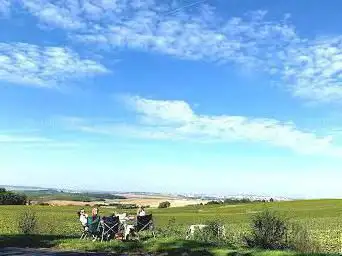 Scenic view of fields. Picnic area